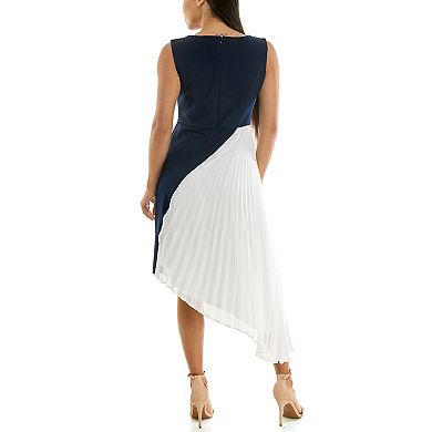 Women's Nina Leonard Asymmetrical Pleated Chiffon Dress