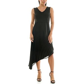 Women's Nina Leonard Asymmetrical Pleated Chiffon Dress