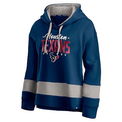 Women's Fanatics Navy/Gray Houston Texans Huddle Up Fundamental Fleece Color Block Pullover Hoodie