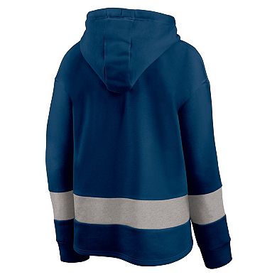 Women's Fanatics Navy/Gray Houston Texans Huddle Up Fundamental Fleece Color Block Pullover Hoodie