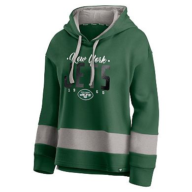 Women's Fanatics Green/Gray New York Jets Huddle Up Fundamental Fleece Color Block Pullover Hoodie