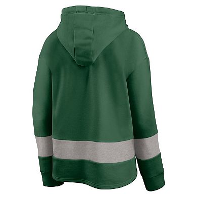 Women's Fanatics Green/Gray New York Jets Huddle Up Fundamental Fleece Color Block Pullover Hoodie