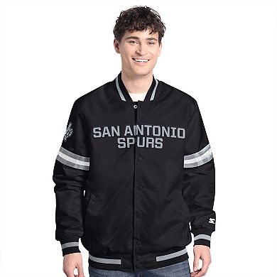 Men's Starter Black/Silver San Antonio Spurs Scout Full Snap Varsity Jacket