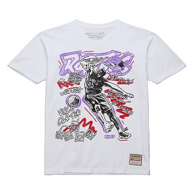Men's Mitchell & Ness Vince Carter White Toronto Raptors Hardwood Classics Chalked Up T-Shirt