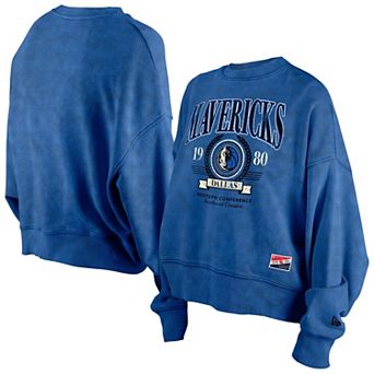 Women's New Era Blue Dallas Mavericks Hardwood Classics Enzyme Wash Oversized Boxy Pullover Sweatshirt