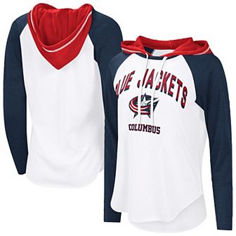 Women's G-III 4Her by Carl Banks White Columbus Blue Jackets VIP Raglan Long Sleeve Hoodie T-Shirt