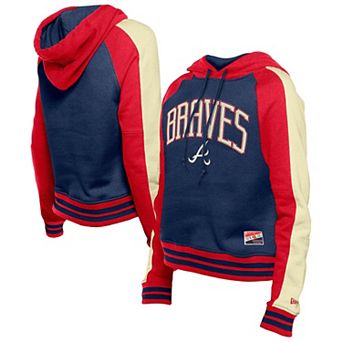 Women's New Era Navy Atlanta Braves Cooperstown Collection Cropped Raglan Pullover Hoodie