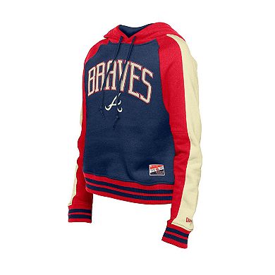 Women's New Era Navy Atlanta Braves Cooperstown Collection Cropped Raglan Pullover Hoodie