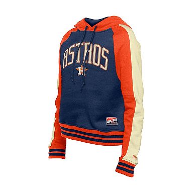 Women's New Era Navy Houston Astros Cooperstown Collection Cropped Raglan Pullover Hoodie
