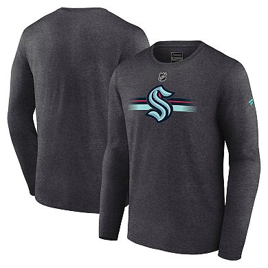 Men's Fanatics Heather Charcoal Seattle Kraken Authentic Pro Secondary Long Sleeve T-Shirt