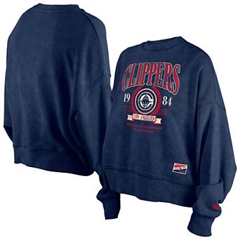 Women's New Era Navy LA Clippers Hardwood Classics Enzyme Wash Oversized Boxy Pullover Sweatshirt