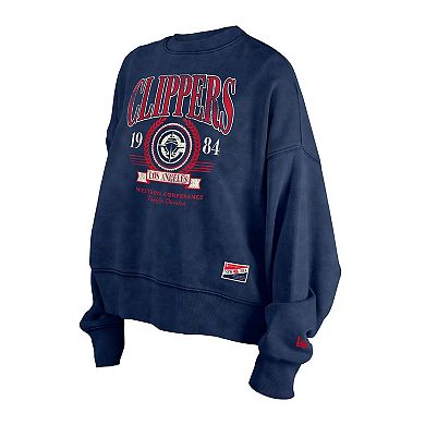 Women's New Era Navy LA Clippers Hardwood Classics Enzyme Wash Oversized Boxy Pullover Sweatshirt