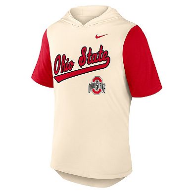 Men's Nike Natural/Scarlet Ohio State Buckeyes Baseball Script Tri-Blend Hoodie T-Shirt