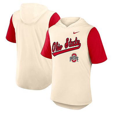 Men's Nike Natural/Scarlet Ohio State Buckeyes Baseball Script Tri-Blend Hoodie T-Shirt