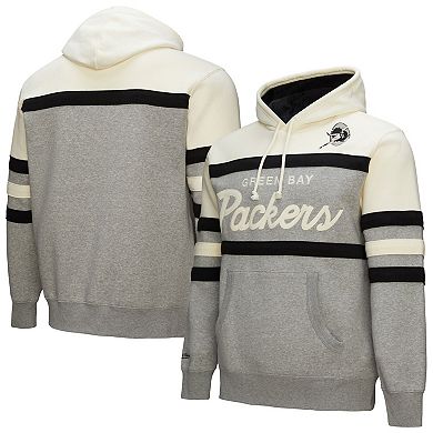 Men's Mitchell & Ness Heather Gray Green Bay Packers Head Coach Vintage Logo Pullover Hoodie