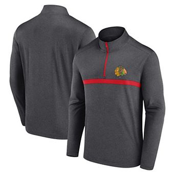 Men's Heather Charcoal Chicago Blackhawks Head-to-Head Raglan Quarter-Zip Top