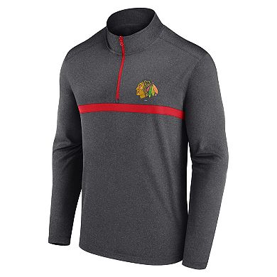 Men's Heather Charcoal Chicago Blackhawks Head-to-Head Raglan Quarter-Zip Top