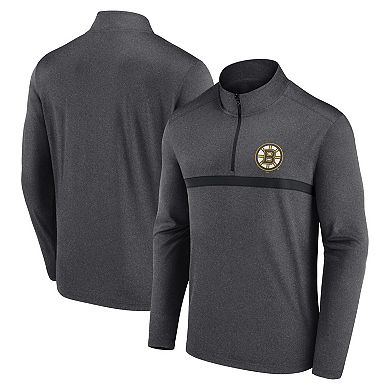 Men's Heather Charcoal Boston Bruins Head-to-Head Raglan Quarter-Zip Top