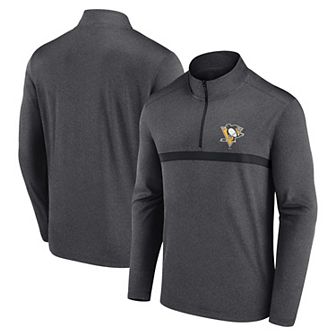 Men's Heather Charcoal Pittsburgh Penguins Head-to-Head Raglan Quarter-Zip Top