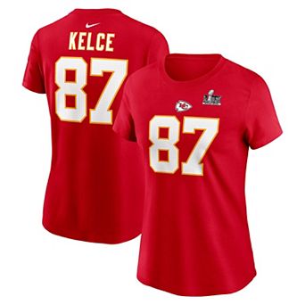 Women's Nike Travis Kelce Red Kansas City Chiefs Super Bowl LIX Name & Number T-Shirt
