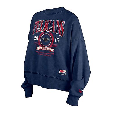 Women's New Era Navy New Orleans Pelicans Hardwood Classics Enzyme Wash Oversized Boxy Pullover Sweatshirt