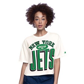 Women's Starter White New York Jets Throwback Play the Ball Boxy Cropped T-Shirt