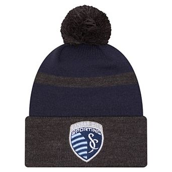 Men's New Era Blue Sporting Kansas City 2025 Kickoff Cuffed Knit Hat with Pom