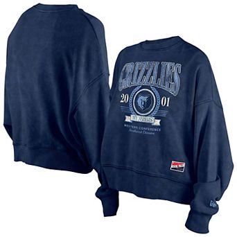 Women's New Era Navy Memphis Grizzlies Hardwood Classics Enzyme Wash Oversized Boxy Pullover Sweatshirt