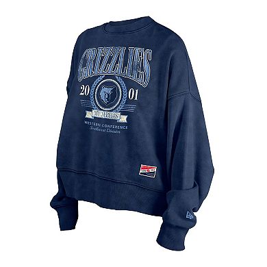 Women's New Era Navy Memphis Grizzlies Hardwood Classics Enzyme Wash Oversized Boxy Pullover Sweatshirt