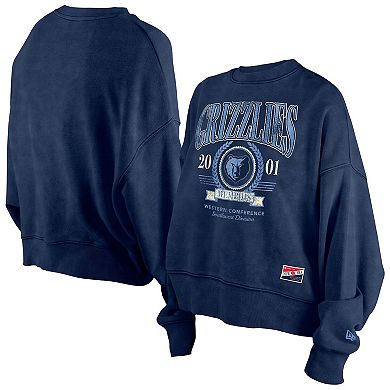 Women's New Era Navy Memphis Grizzlies Hardwood Classics Enzyme Wash Oversized Boxy Pullover Sweatshirt