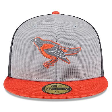 Men's New Era Gray/Orange Baltimore Orioles 2025 Batting Practice 59FIFTY Fitted Hat