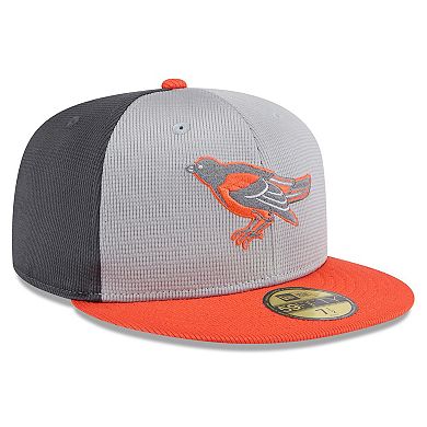 Men's New Era Gray/Orange Baltimore Orioles 2025 Batting Practice 59FIFTY Fitted Hat