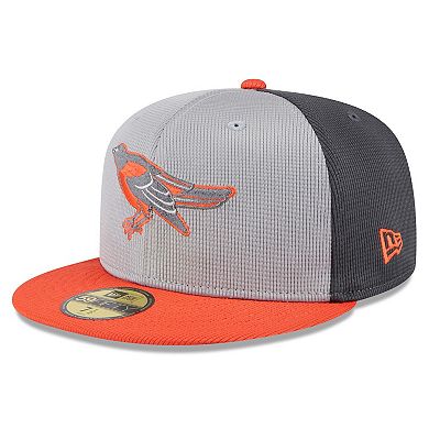 Men's New Era Gray/Orange Baltimore Orioles 2025 Batting Practice 59FIFTY Fitted Hat