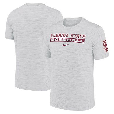 Men's Nike Ash Florida State Seminoles Velocity Baseball Wordmark Stack Performance T-Shirt