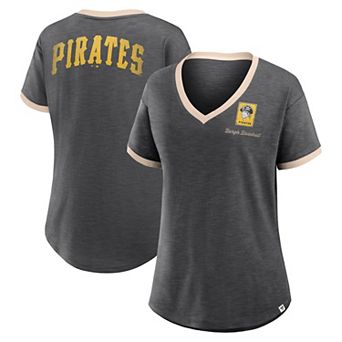 Women's Fanatics Black Pittsburgh Pirates Binge Worthy Stadium Slub V-Neck T-Shirt