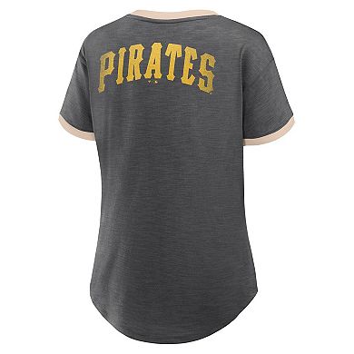 Women's Fanatics Black Pittsburgh Pirates Binge Worthy Stadium Slub V-Neck T-Shirt
