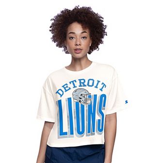 Women's Starter Cream Detroit Lions Throwback Play the Ball Boxy Cropped T-Shirt