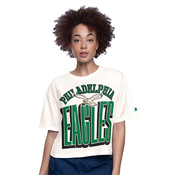 売れ筋商品|||スターター カットソー トップス レディース Women's White Philadelphia Eagles Throwback Play the Ball Boxy Cropped T-Shirt White Women's Starter White Philadelphia Eagles Throwback Play the