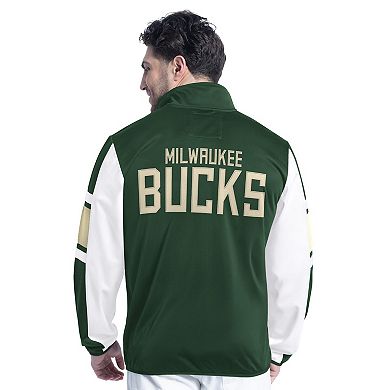 Men's G-III Sports by Carl Banks Hunter Green/White Milwaukee Bucks Back Field Full-Zip Track Jacket