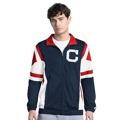 Men's Starter Navy/Red Cleveland Guardians Contender Tricot Full-Zip Track Jacket