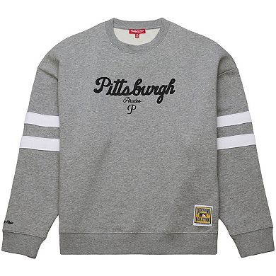 Women's Mitchell & Ness Heather Gray Pittsburgh Pirates Lightweight Logo Pullover Sweatshirt