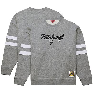 Women's Mitchell & Ness Heather Gray Pittsburgh Pirates Lightweight Logo Pullover Sweatshirt
