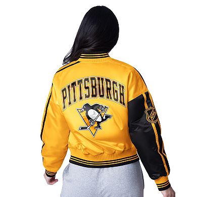 Women's Starter Gold Pittsburgh Penguins Zone Blitz Cropped Full-Snap Varsity Jacket