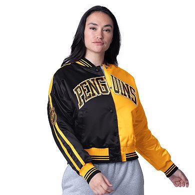 Women's Starter Gold Pittsburgh Penguins Zone Blitz Cropped Full-Snap Varsity Jacket