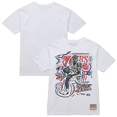 Men's Mitchell & Ness Allen Iverson White Philadelphia 76ers Hardwood Classics Chalked Up T-Shirt