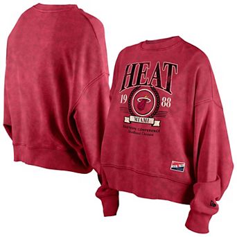 Women's New Era Red Miami Heat Hardwood Classics Enzyme Wash Oversized Boxy Pullover Sweatshirt