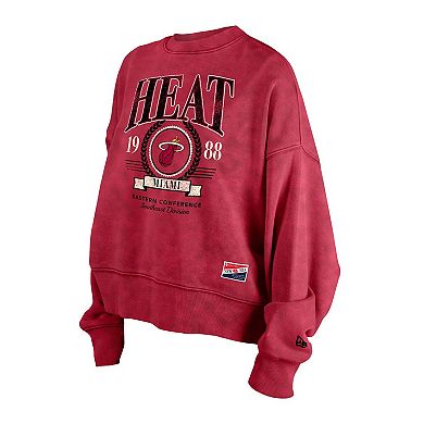 Women's New Era Red Miami Heat Hardwood Classics Enzyme Wash Oversized Boxy Pullover Sweatshirt
