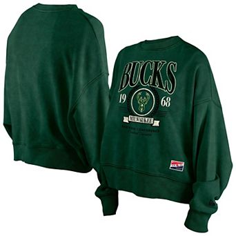 Women's New Era Hunter Green Milwaukee Bucks Hardwood Classics Enzyme Wash Oversized Boxy Pullover Sweatshirt