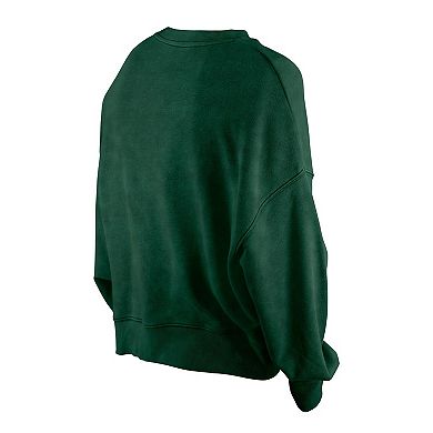 Women's New Era Hunter Green Milwaukee Bucks Throwback Vintage Enzyme Wash Oversized Boxy Pullover Sweatshirt