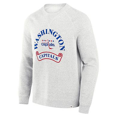 Men's Fanatics Heather Gray Washington Capitals Banner Fleece Raglan Pullover Sweatshirt